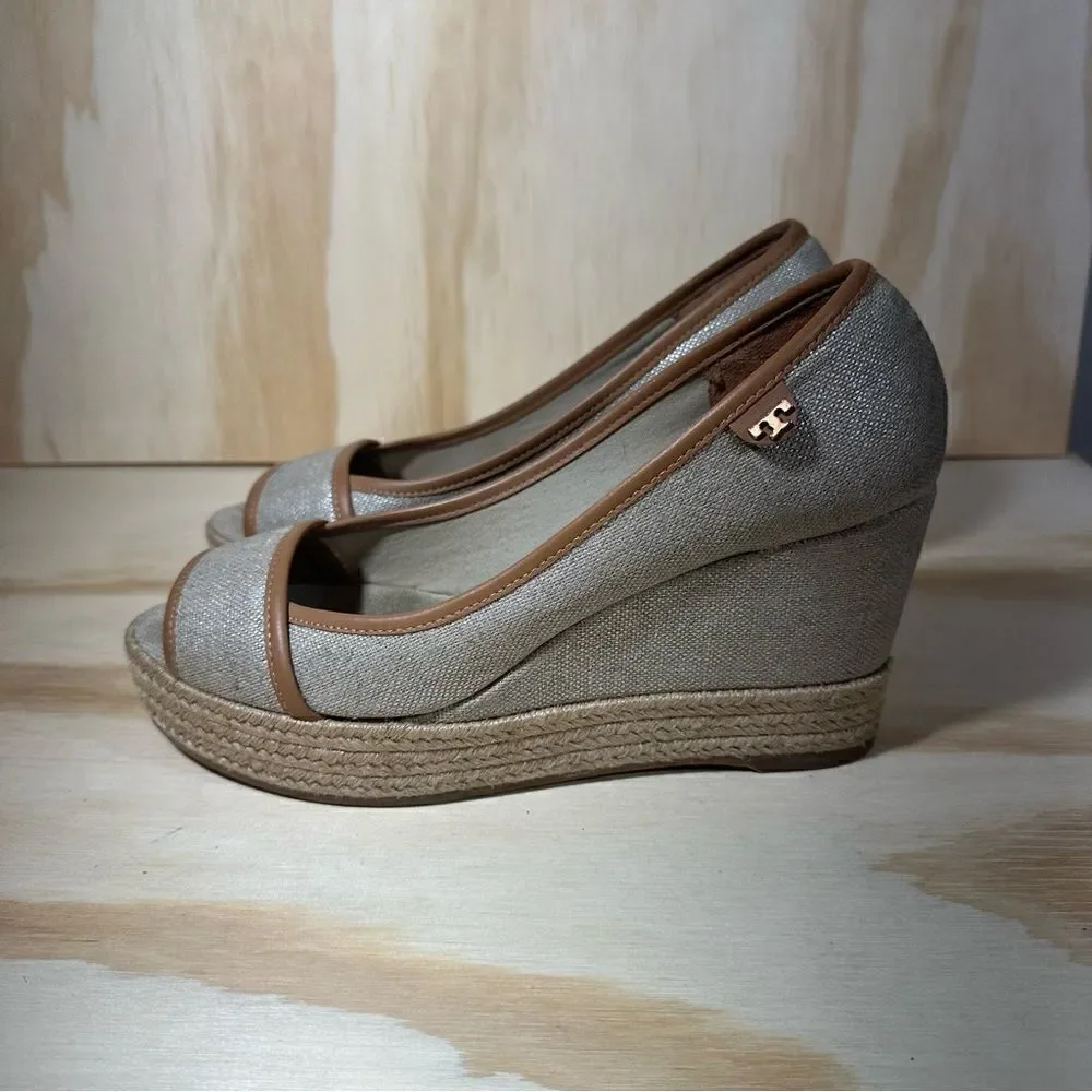 TORY BURCH Majorca Canvas Peep Toe Espadrille Sandals Women’s Size 9